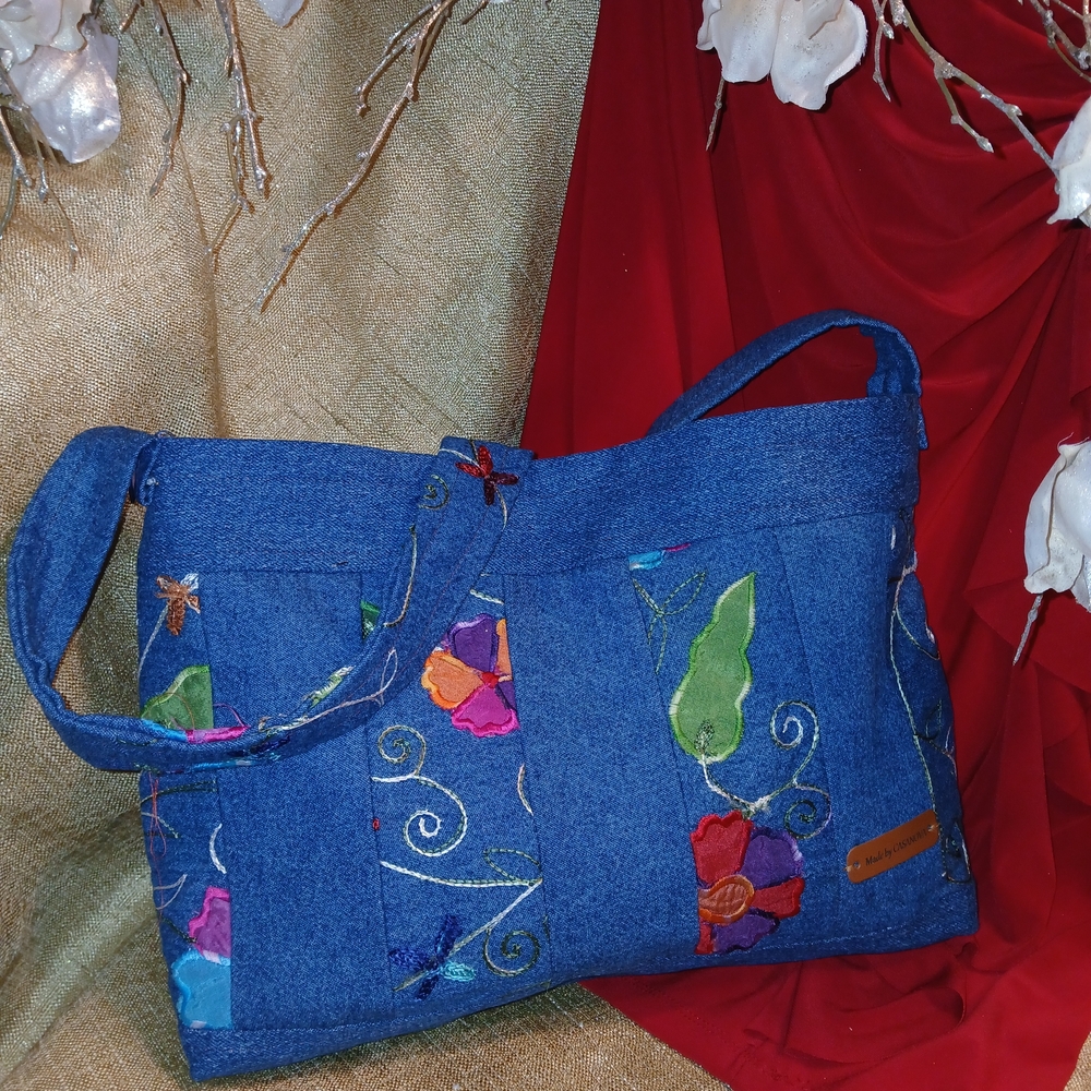 Embroidered Blue Tote Bag